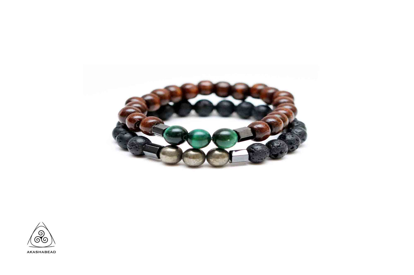 Lava, Tiger eye, pyrite and Hematite Bracelet set 8mm bead | positive energy