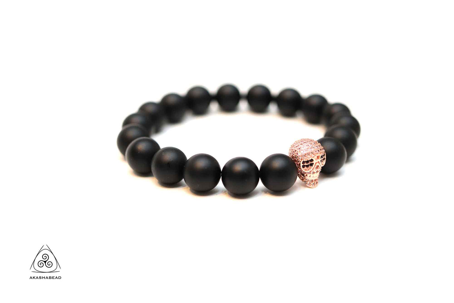 Skull bracelet with natural black Matte natural 8mm bead