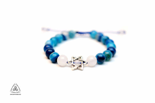 Star of David Braided Bracelet with Blue Agate and Rose quartz 8mm beads