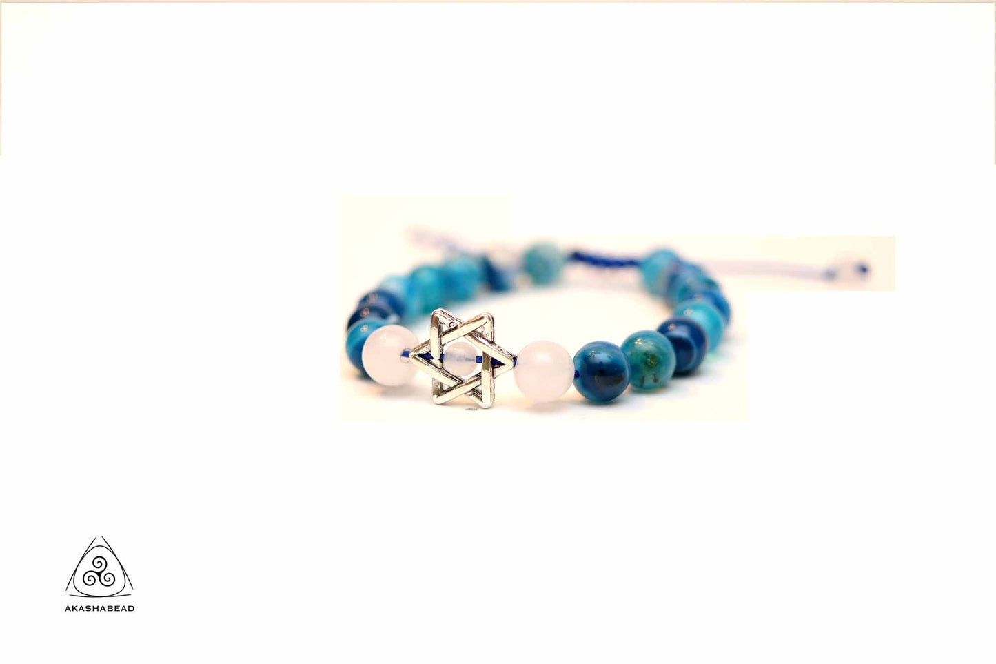 Star of David Braided Bracelet with Blue Agate and Rose quartz 8mm beads