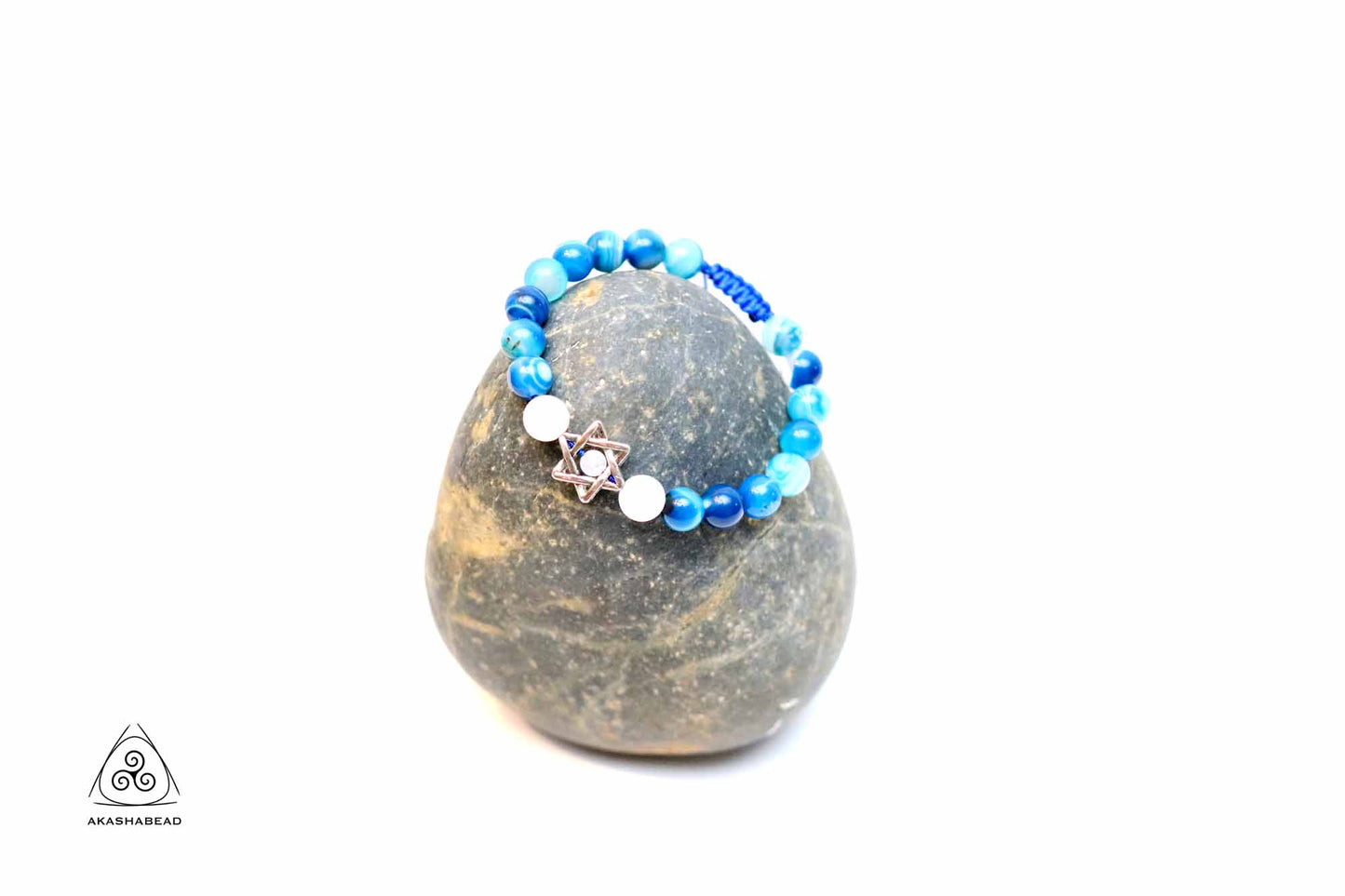 Star of David Braided Bracelet with Blue Agate and Rose quartz 8mm beads