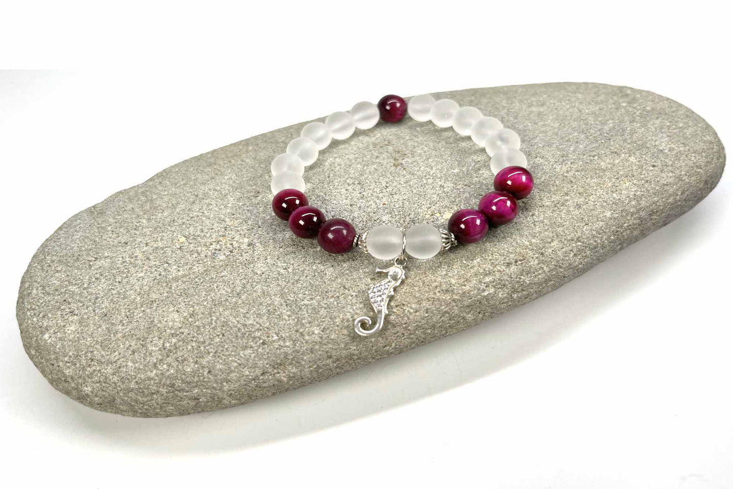 Master healing clear quartz beaded Bracelet with Sterling Silver charm