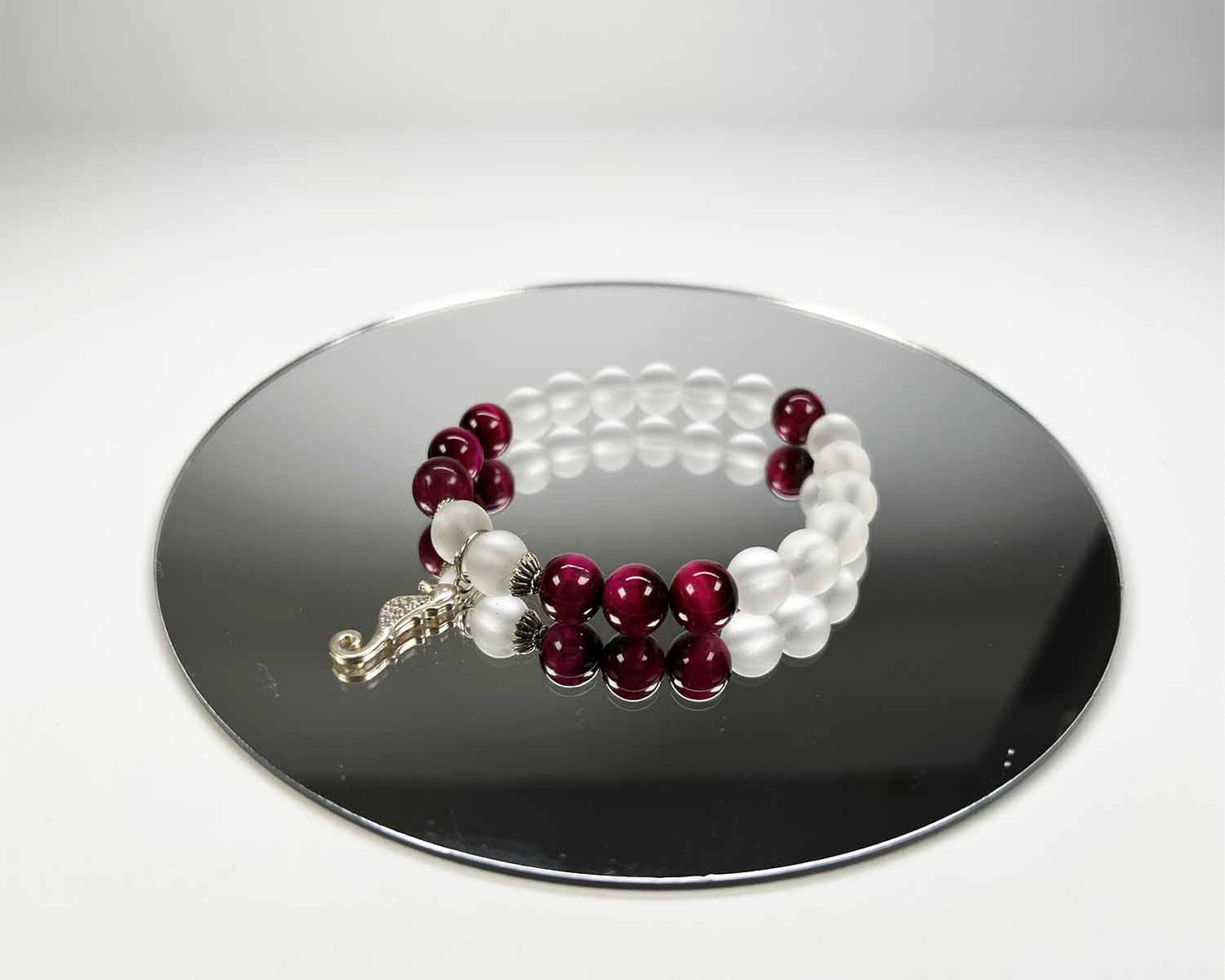 Master healing clear quartz beaded Bracelet with Sterling Silver charm