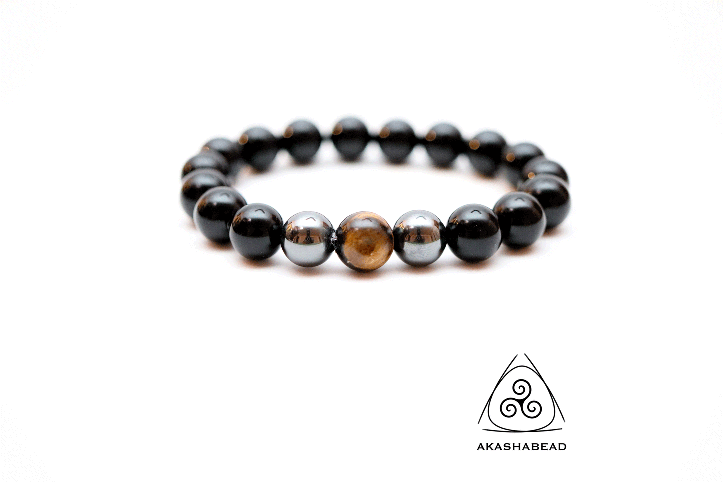 Balance Energy with Blue sky jasper, Onyx, Hematite and tiger eye   12 mm beads