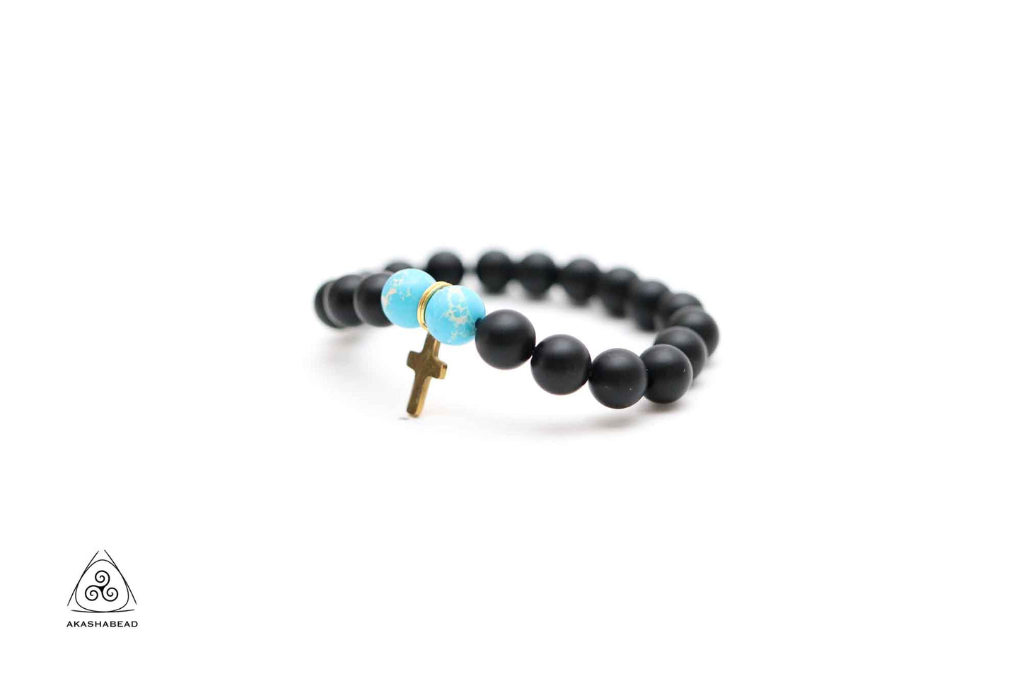 Turquoise stone and Matte Onyx with cross charm 8mm