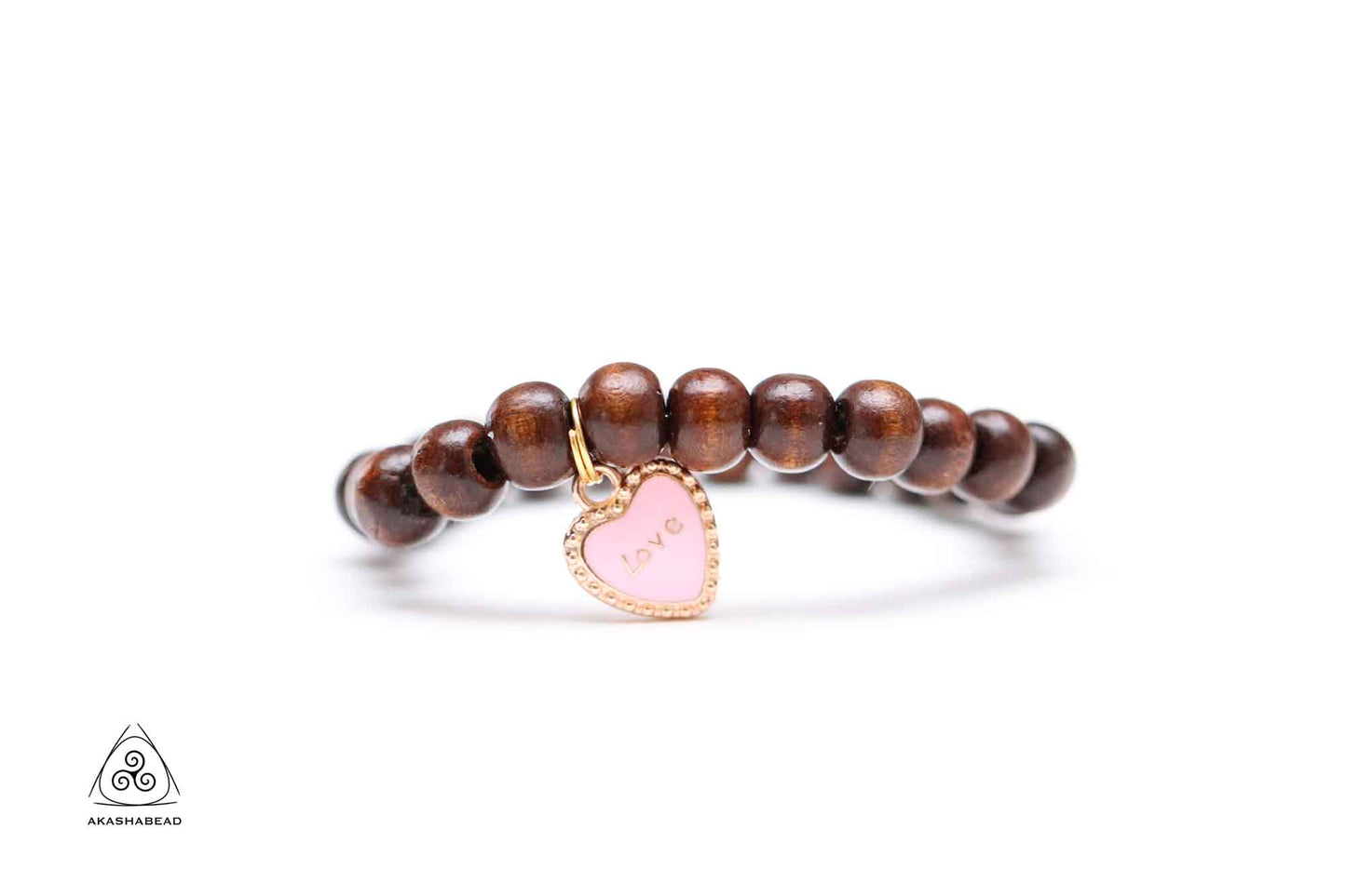 Pink Love Charm heart shape with wood bead 8mm