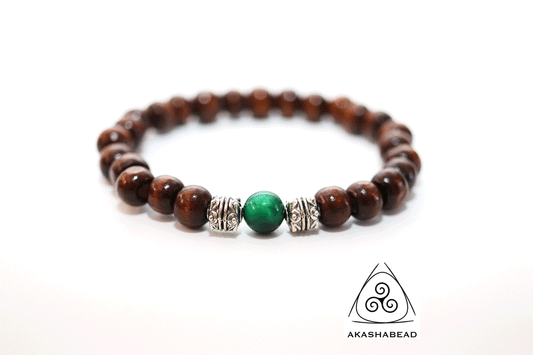 Natural Green Tiger eye stone with spacer and wood bead