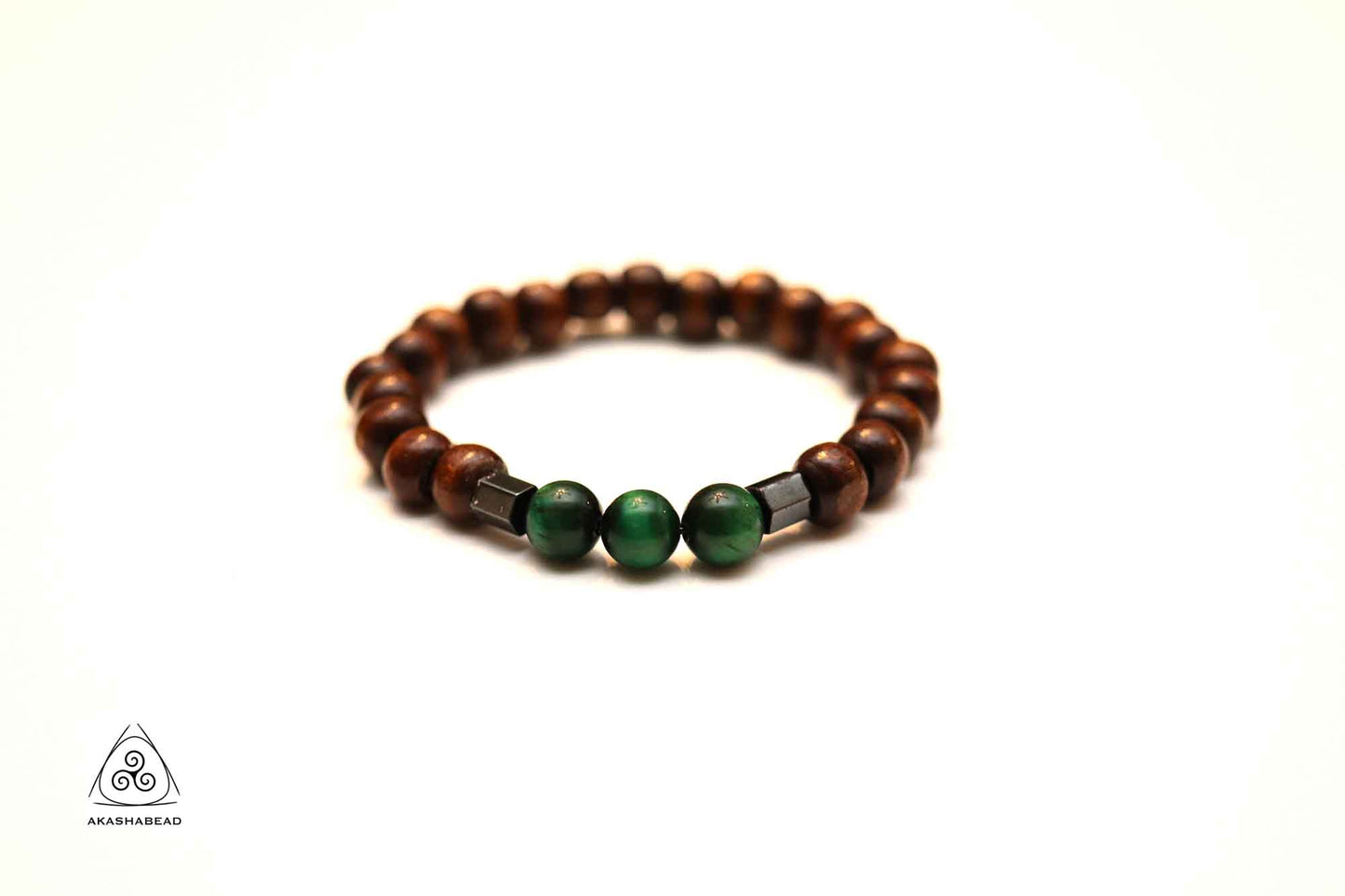 Natural Green Tiger Eye with Hematite and wood bead | Boost Positive Energy